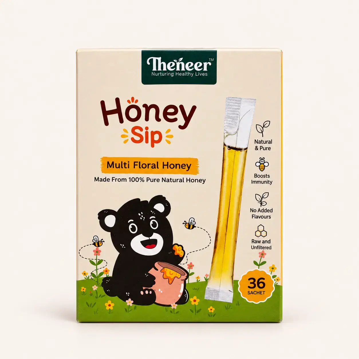 Honey Sip - Pure Multi Floral Honey tubes, 36 sachet per box